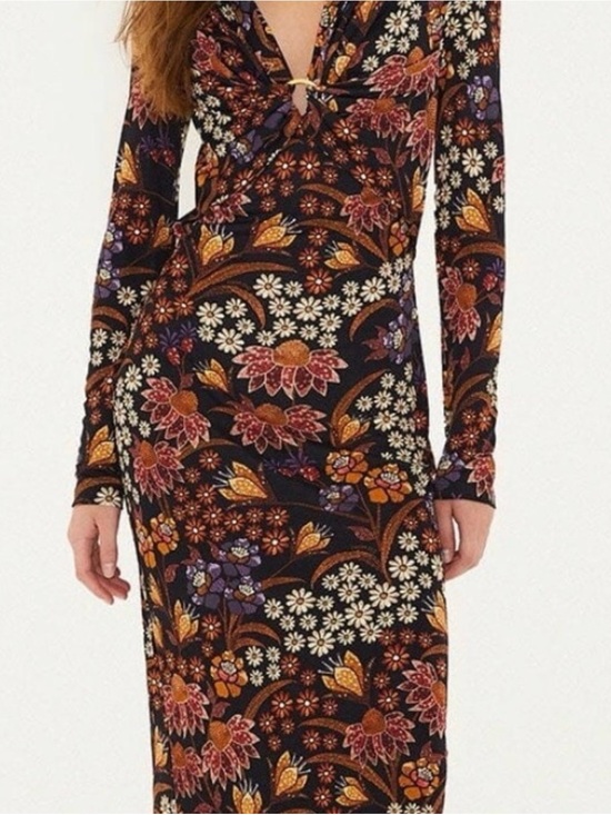FARM Rio Dresses & Skirts - FARM Rio Black Multi Floral Twist-Front Long Sleeve Maxi Dress